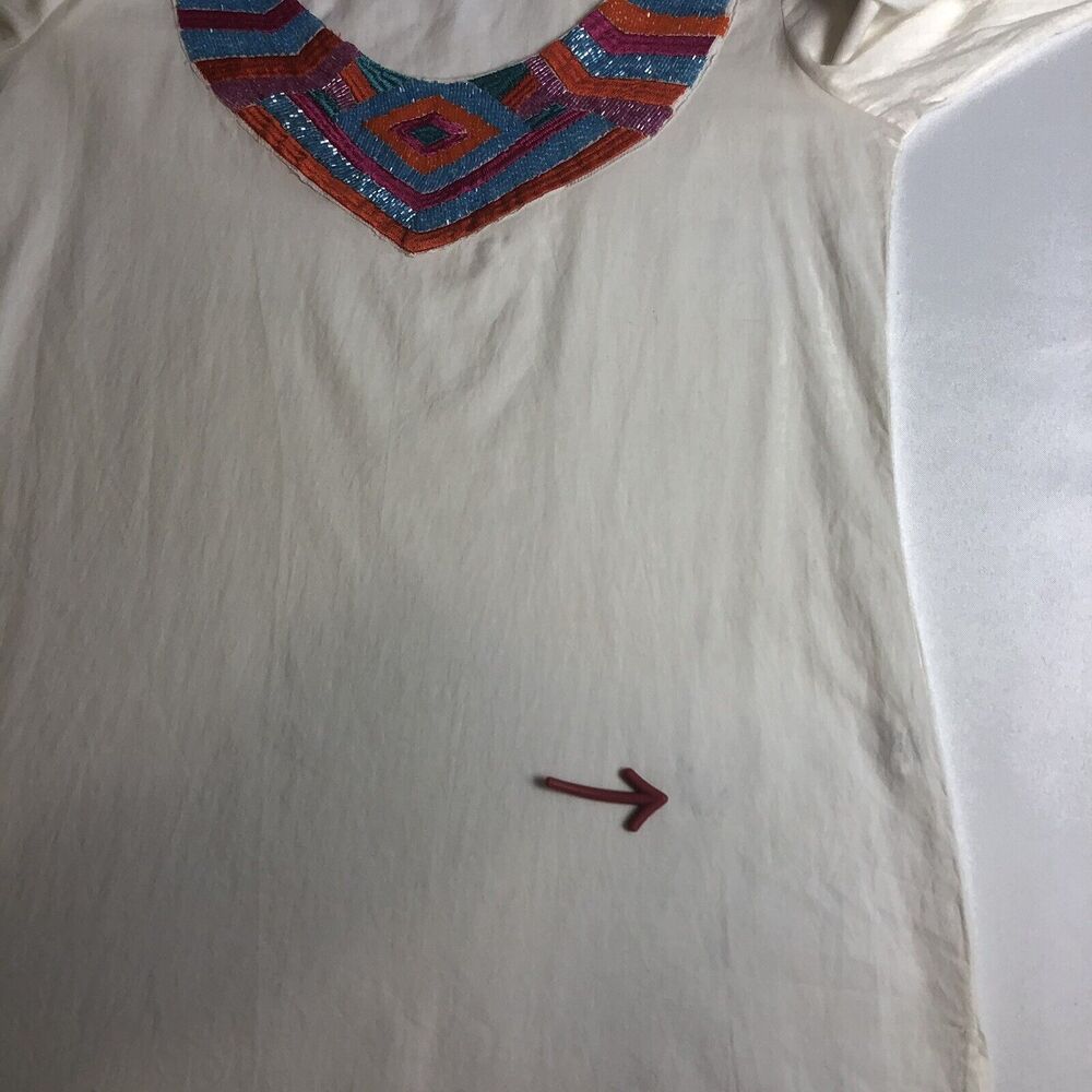 Mud Pie Tunic Women M (8-10) White Embellished 100% Cotton Coverup Top Boho - Picture 10 of 12